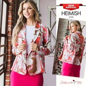 Heimish Shawl Collar Floral Print Long Sleeves Open Front Blazer | Rose Multi